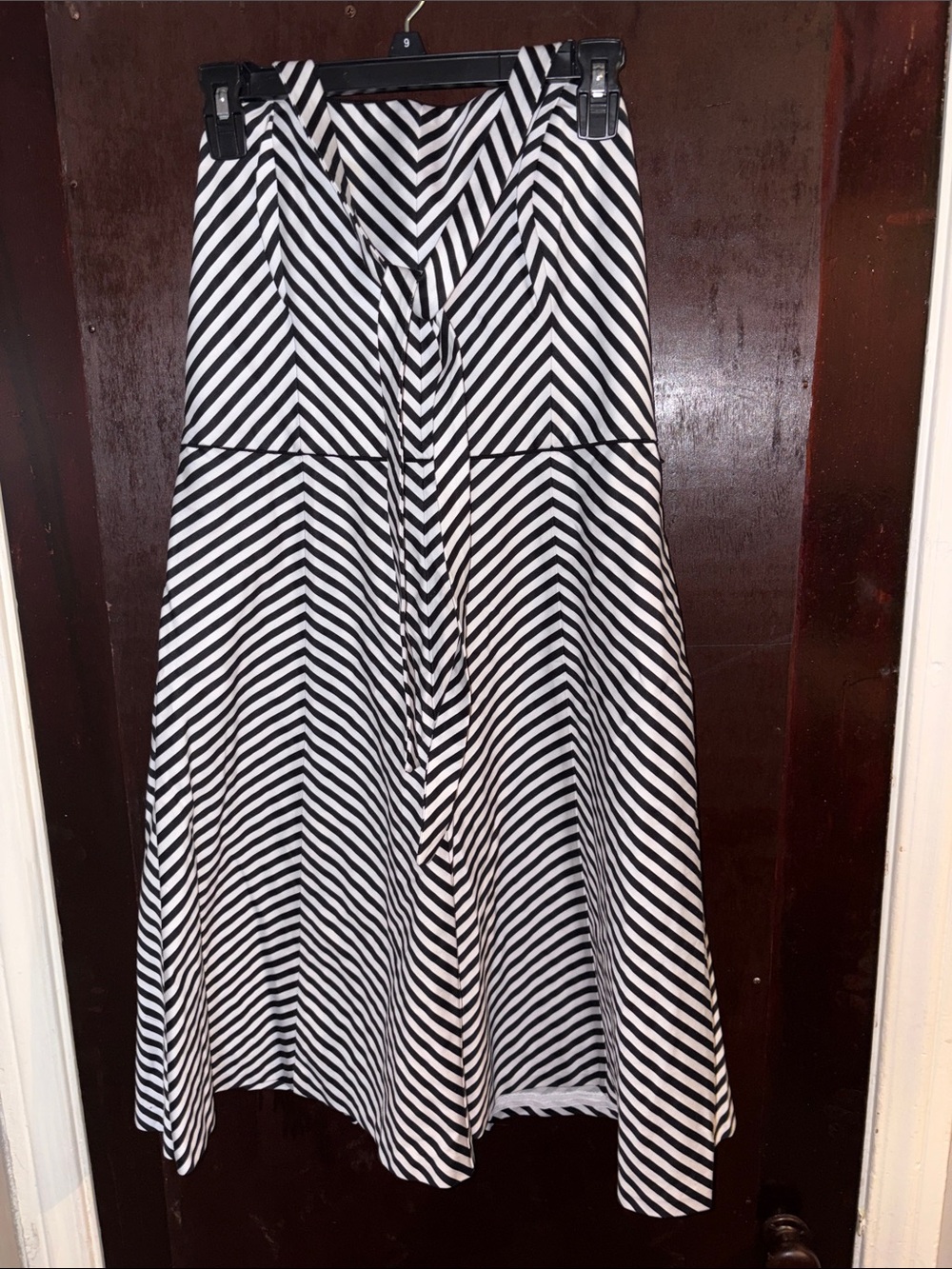 Black and White Striped A-Line Skirt